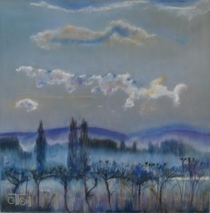 Pastel sec 2023, 50 x 50 cm, 250 € Douceur sur la plaine