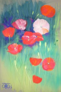 Technique mixte et pastel sec 2023, 50 x 40 cm, 150 € Au jardin de mamie bleue