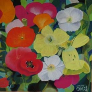 Pastel sec 2023, 50 x 50 cm, 250 € Au jardin de mamie Bleue