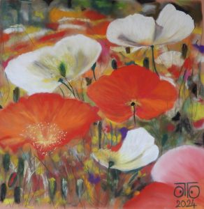 Pastel sec 2024, 50 x 50 cm, 250 € Au jardin de Mamie bleue