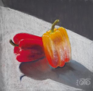 Pastel sec 2024, 15 x 15 cm, 59 € Les poivrons.