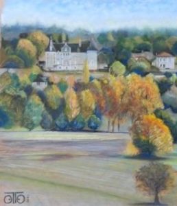 Pastel sec 2023, 30 x 40 cm, 190 € Saint Aulaye (24) en automne.