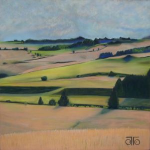Pastel sec 2021, 50 x 50 cm, 250 € L'heure dorée sur le plateau Ardéchois